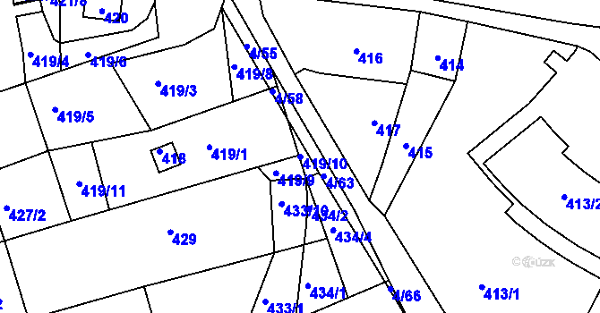 Parcela st. 419/10 v KÚ Silůvky, Katastrální mapa