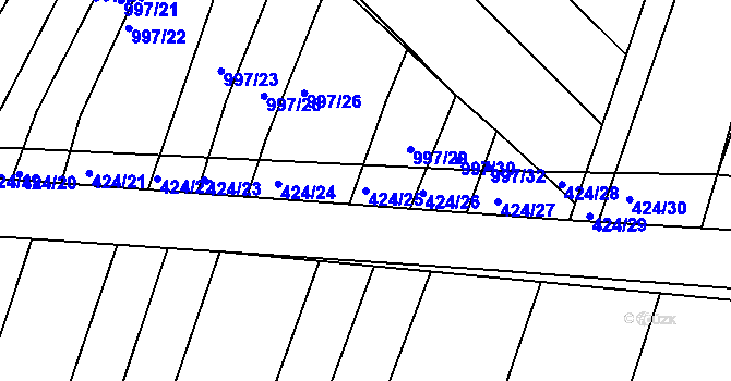 Parcela st. 424/25 v KÚ Silůvky, Katastrální mapa