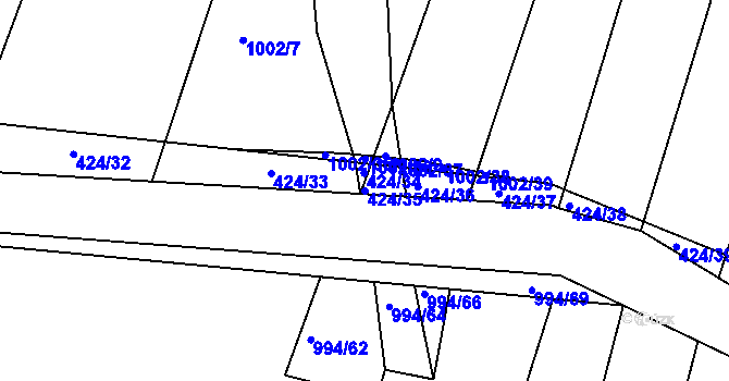 Parcela st. 424/35 v KÚ Silůvky, Katastrální mapa