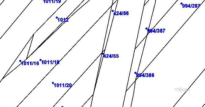 Parcela st. 424/55 v KÚ Silůvky, Katastrální mapa