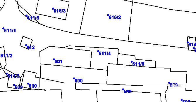 Parcela st. 611/4 v KÚ Silůvky, Katastrální mapa