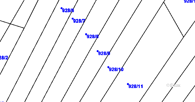 Parcela st. 928/9 v KÚ Silůvky, Katastrální mapa