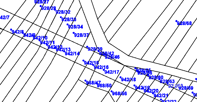 Parcela st. 928/42 v KÚ Silůvky, Katastrální mapa