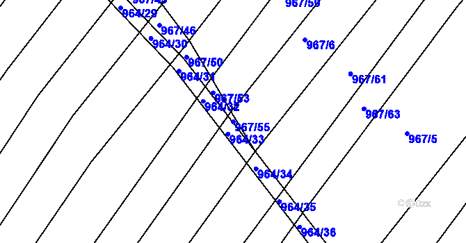 Parcela st. 967/55 v KÚ Silůvky, Katastrální mapa