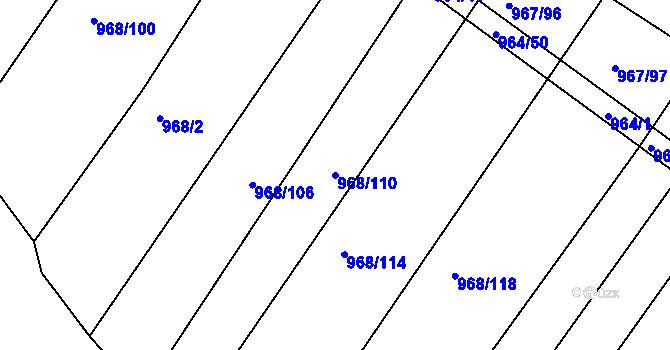 Parcela st. 968/110 v KÚ Silůvky, Katastrální mapa