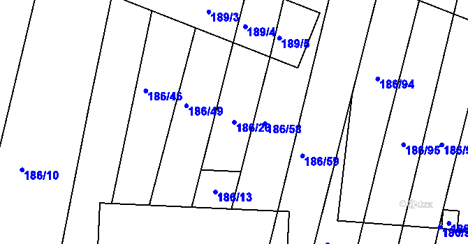 Parcela st. 186/20 v KÚ Silůvky, Katastrální mapa