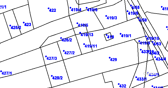 Parcela st. 419/11 v KÚ Silůvky, Katastrální mapa