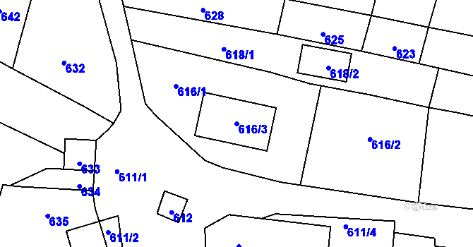 Parcela st. 616/3 v KÚ Silůvky, Katastrální mapa