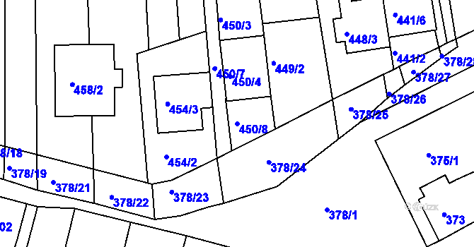 Parcela st. 450/8 v KÚ Silůvky, Katastrální mapa
