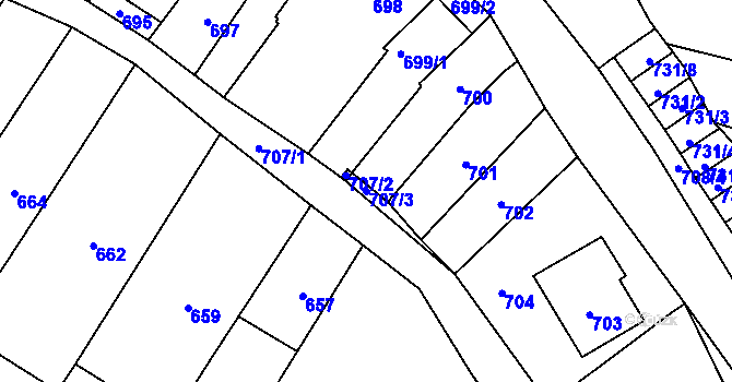 Parcela st. 707/3 v KÚ Silůvky, Katastrální mapa