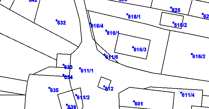 Parcela st. 611/6 v KÚ Silůvky, Katastrální mapa