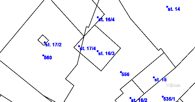 Parcela st. 16/3 v KÚ Siřejovice, Katastrální mapa