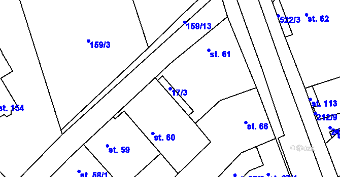 Parcela st. 17/3 v KÚ Siřejovice, Katastrální mapa