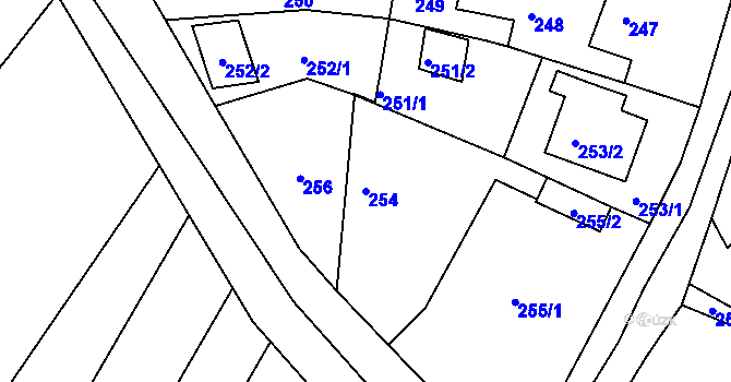 Parcela st. 254 v KÚ Sivice, Katastrální mapa