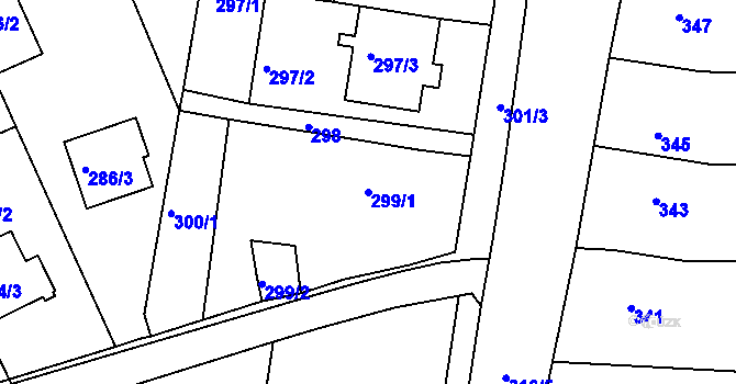 Parcela st. 299/1 v KÚ Sivice, Katastrální mapa