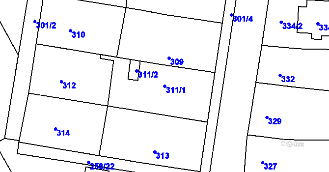 Parcela st. 311/1 v KÚ Sivice, Katastrální mapa