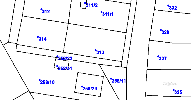 Parcela st. 313 v KÚ Sivice, Katastrální mapa