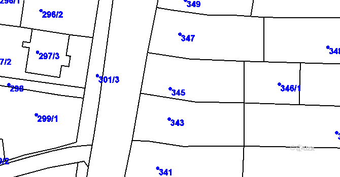 Parcela st. 345 v KÚ Sivice, Katastrální mapa