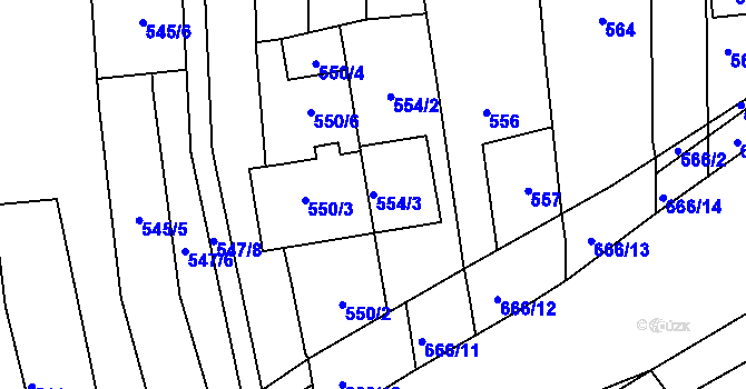 Parcela st. 554/3 v KÚ Sivice, Katastrální mapa