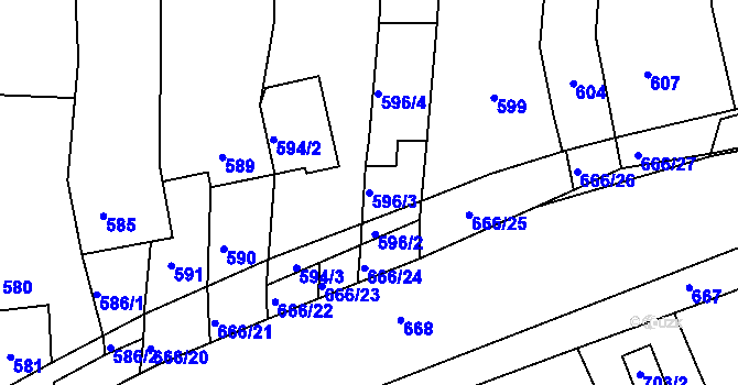 Parcela st. 596/3 v KÚ Sivice, Katastrální mapa