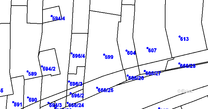 Parcela st. 599 v KÚ Sivice, Katastrální mapa