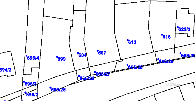 Parcela st. 607 v KÚ Sivice, Katastrální mapa