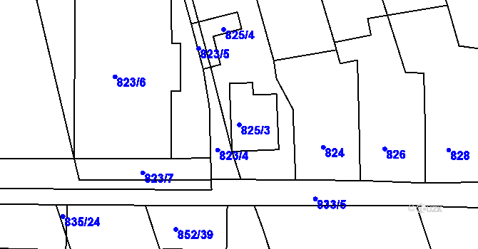 Parcela st. 825/3 v KÚ Sivice, Katastrální mapa