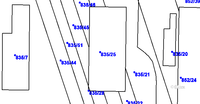 Parcela st. 835/25 v KÚ Sivice, Katastrální mapa