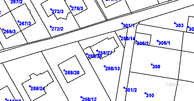 Parcela st. 258/27 v KÚ Sivice, Katastrální mapa