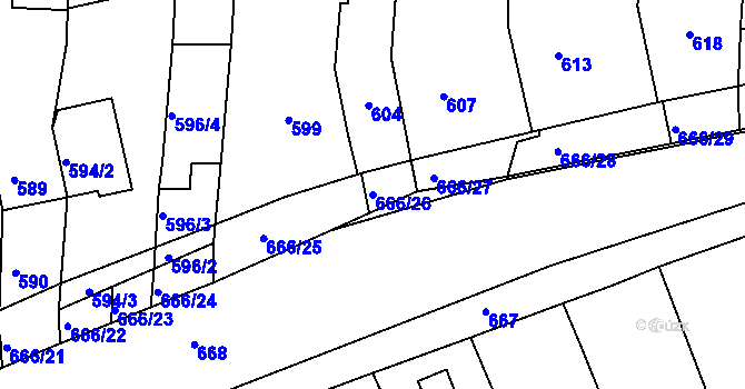 Parcela st. 666/26 v KÚ Sivice, Katastrální mapa