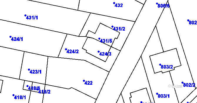 Parcela st. 424/3 v KÚ Sivice, Katastrální mapa
