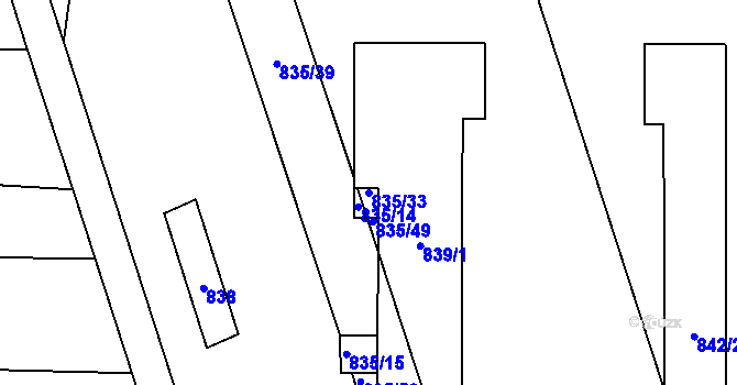 Parcela st. 835/33 v KÚ Sivice, Katastrální mapa