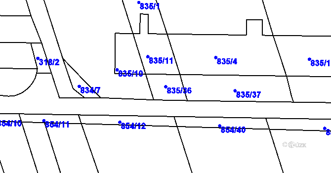 Parcela st. 835/36 v KÚ Sivice, Katastrální mapa