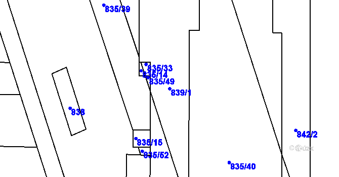 Parcela st. 839/1 v KÚ Sivice, Katastrální mapa