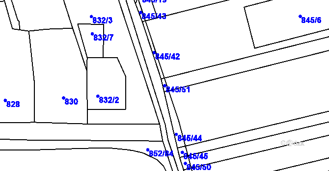 Parcela st. 845/51 v KÚ Sivice, Katastrální mapa