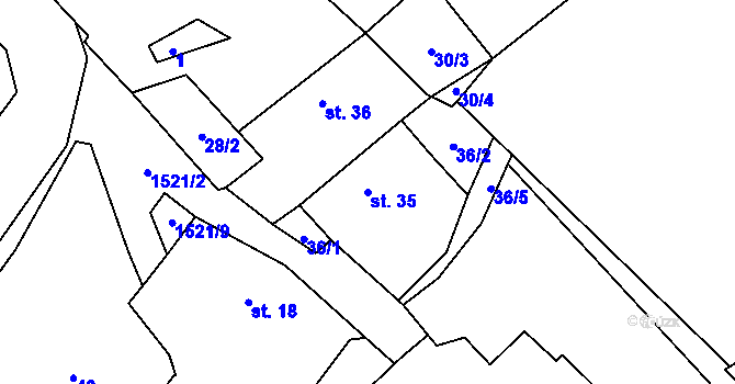 Parcela st. 35 v KÚ Rybova Lhota, Katastrální mapa
