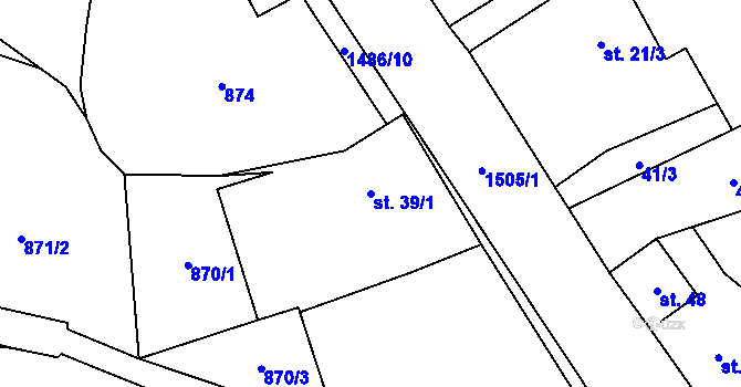 Parcela st. 39/1 v KÚ Rybova Lhota, Katastrální mapa