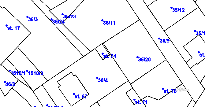 Parcela st. 74 v KÚ Rybova Lhota, Katastrální mapa
