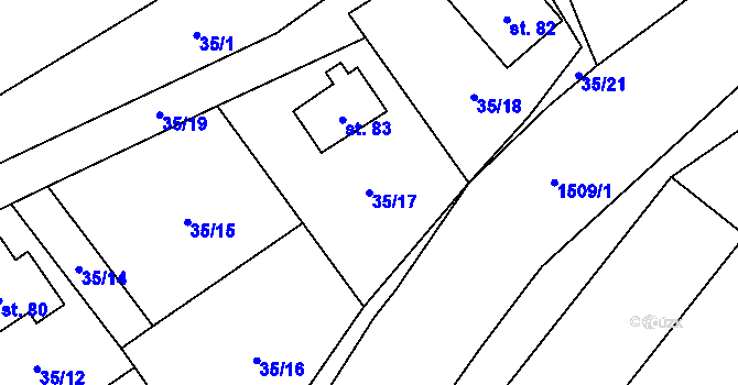 Parcela st. 35/17 v KÚ Rybova Lhota, Katastrální mapa