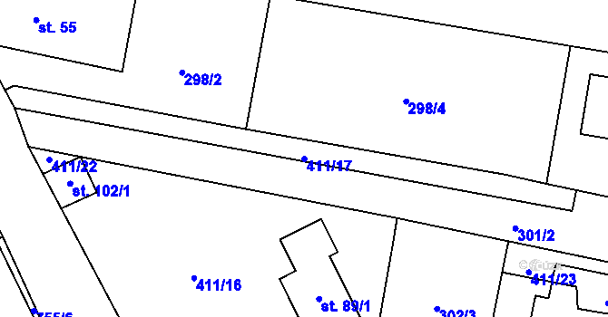 Parcela st. 411/17 v KÚ Rybova Lhota, Katastrální mapa