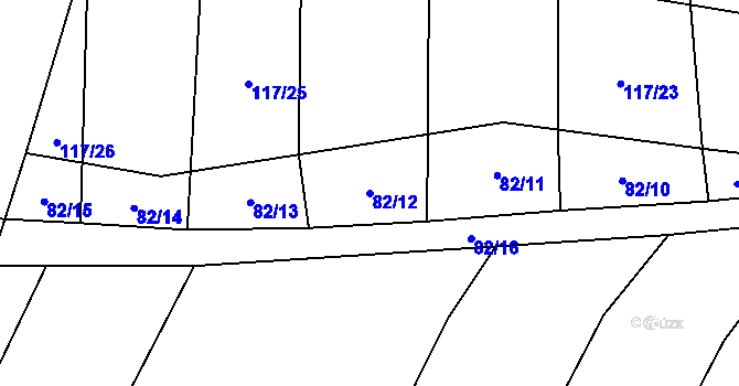 Parcela st. 82/12 v KÚ Rybova Lhota, Katastrální mapa