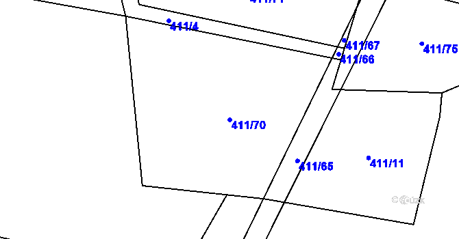 Parcela st. 411/70 v KÚ Rybova Lhota, Katastrální mapa
