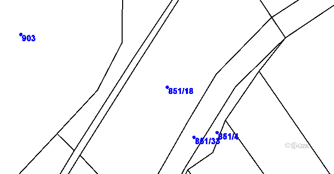 Parcela st. 851/18 v KÚ Rybova Lhota, Katastrální mapa