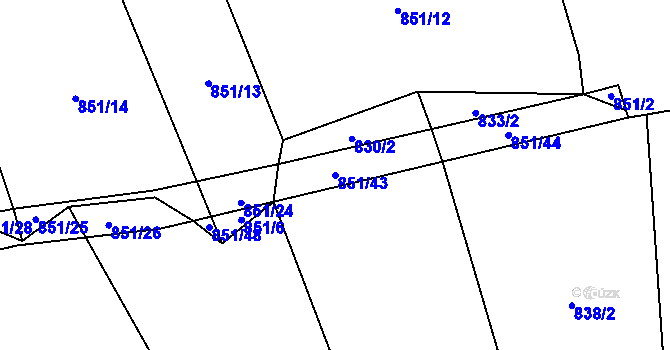 Parcela st. 851/43 v KÚ Rybova Lhota, Katastrální mapa