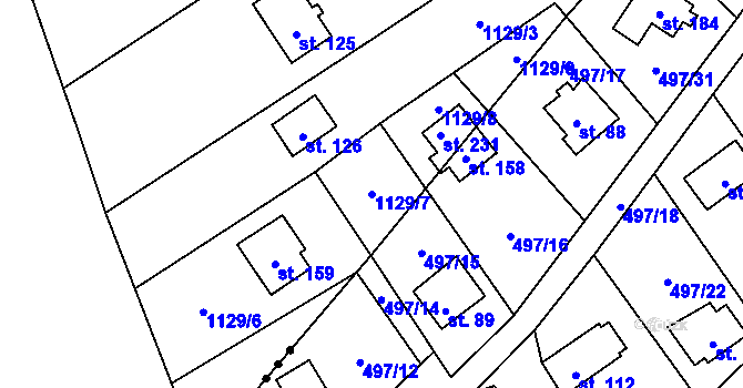 Parcela st. 1129/7 v KÚ Skalice nad Lužnicí, Katastrální mapa
