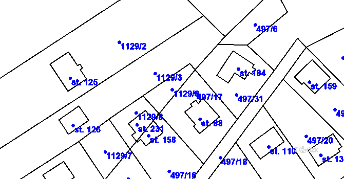 Parcela st. 1129/9 v KÚ Skalice nad Lužnicí, Katastrální mapa