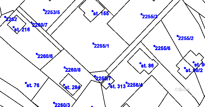 Parcela st. 2256/1 v KÚ Skalice nad Lužnicí, Katastrální mapa