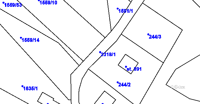 Parcela st. 2318/1 v KÚ Skalice u České Lípy, Katastrální mapa
