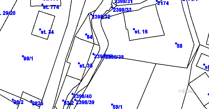 Parcela st. 2398/38 v KÚ Skalice u České Lípy, Katastrální mapa