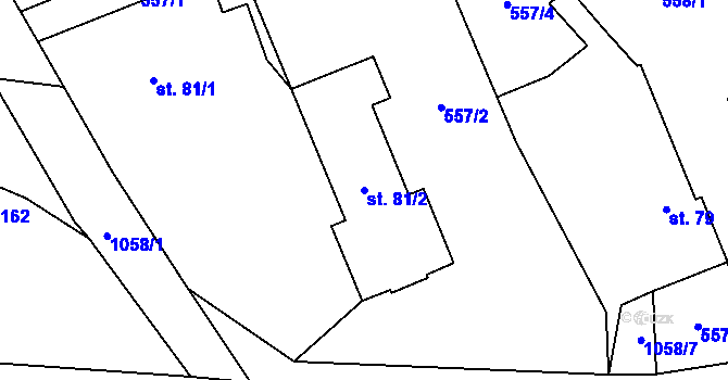 Parcela st. 81/2 v KÚ Skalice u Smiřic, Katastrální mapa